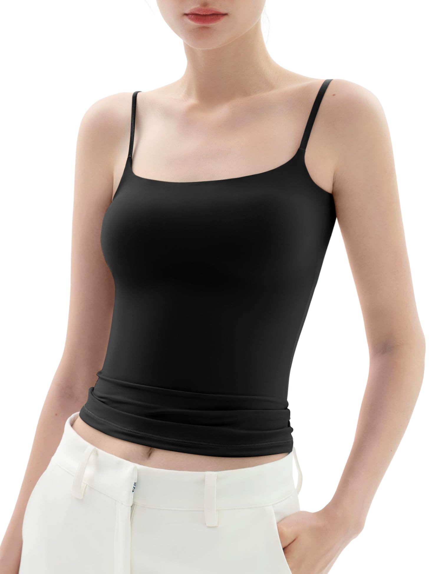 PUMIEY Women's Square Neck Tank Top Adjustable Spaghetti Straps Sleeveless Basic Tops Sharp Collection