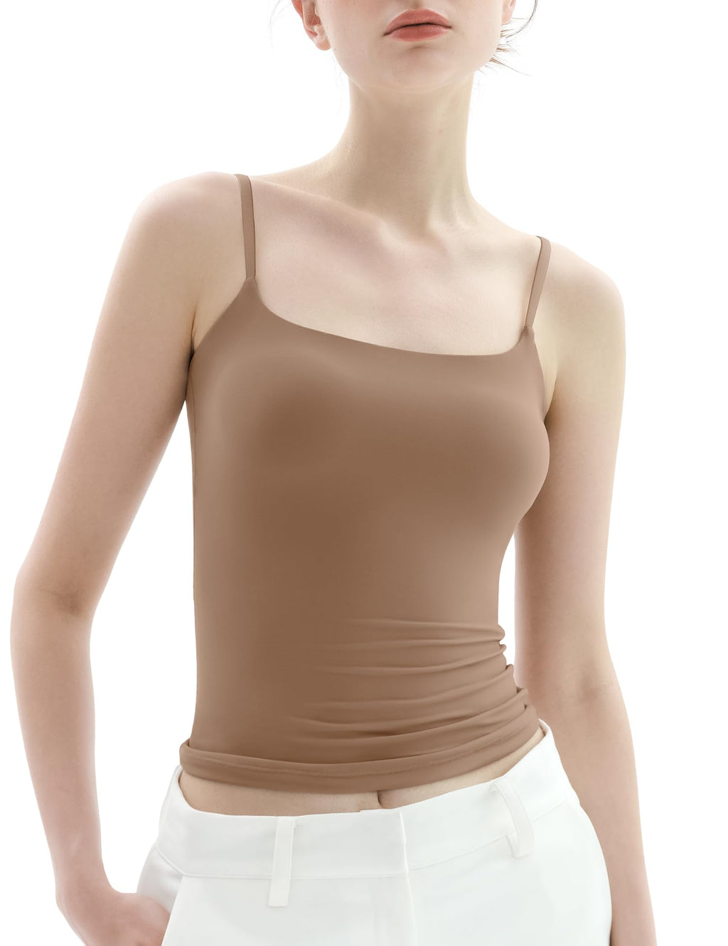 PUMIEY Women's Square Neck Tank Top Adjustable Spaghetti Straps Sleeveless Basic Tops Sharp Collection