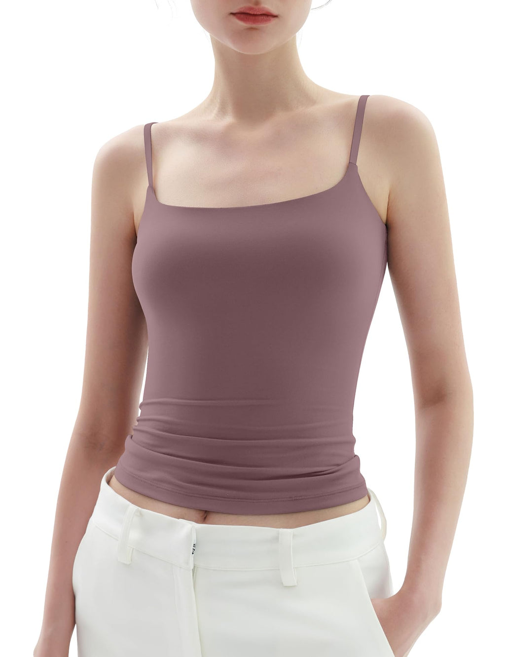 PUMIEY Women's Square Neck Tank Top Adjustable Spaghetti Straps Sleeveless Basic Tops Sharp Collection