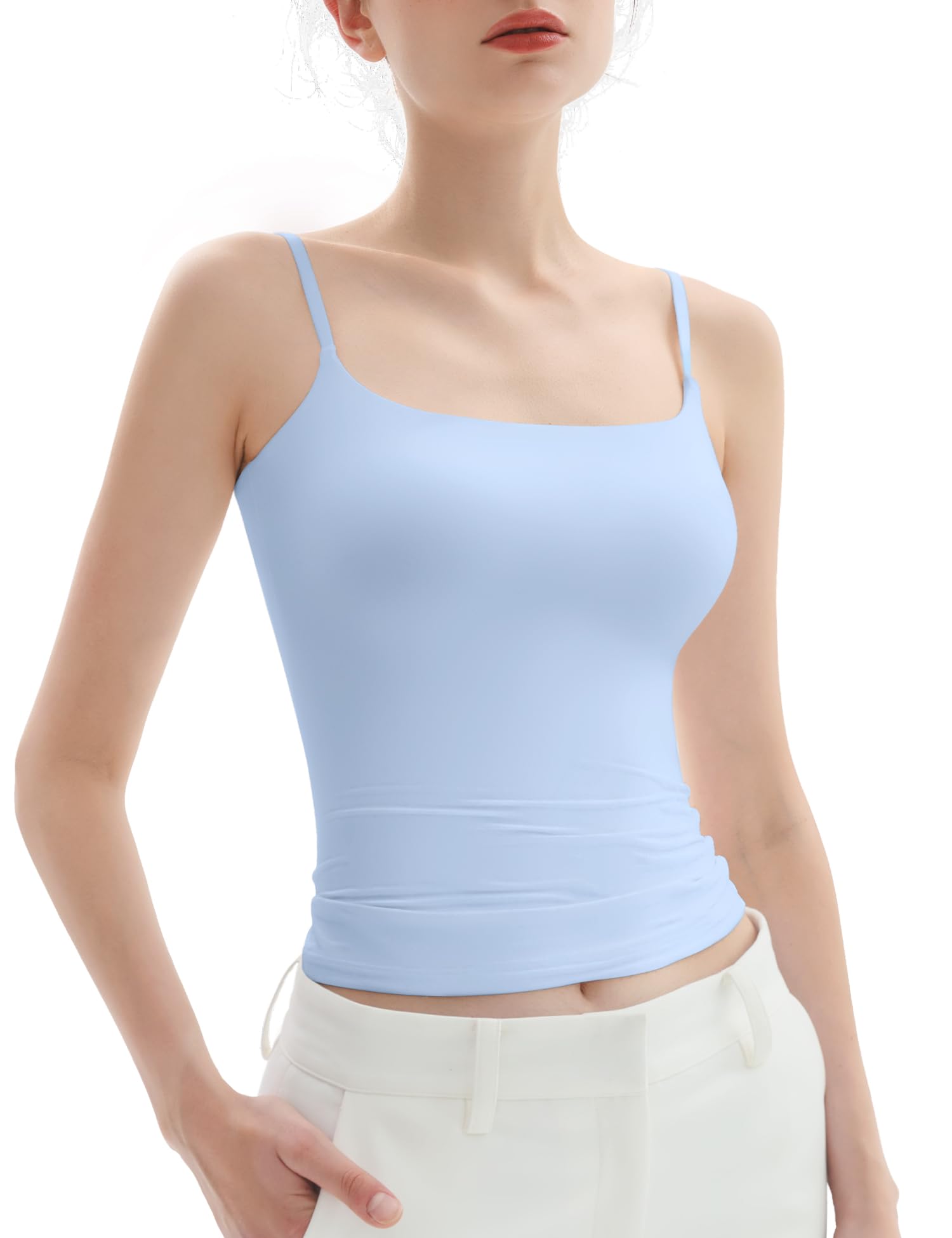 PUMIEY Women's Square Neck Tank Top Adjustable Spaghetti Straps Sleeveless Basic Tops Sharp Collection