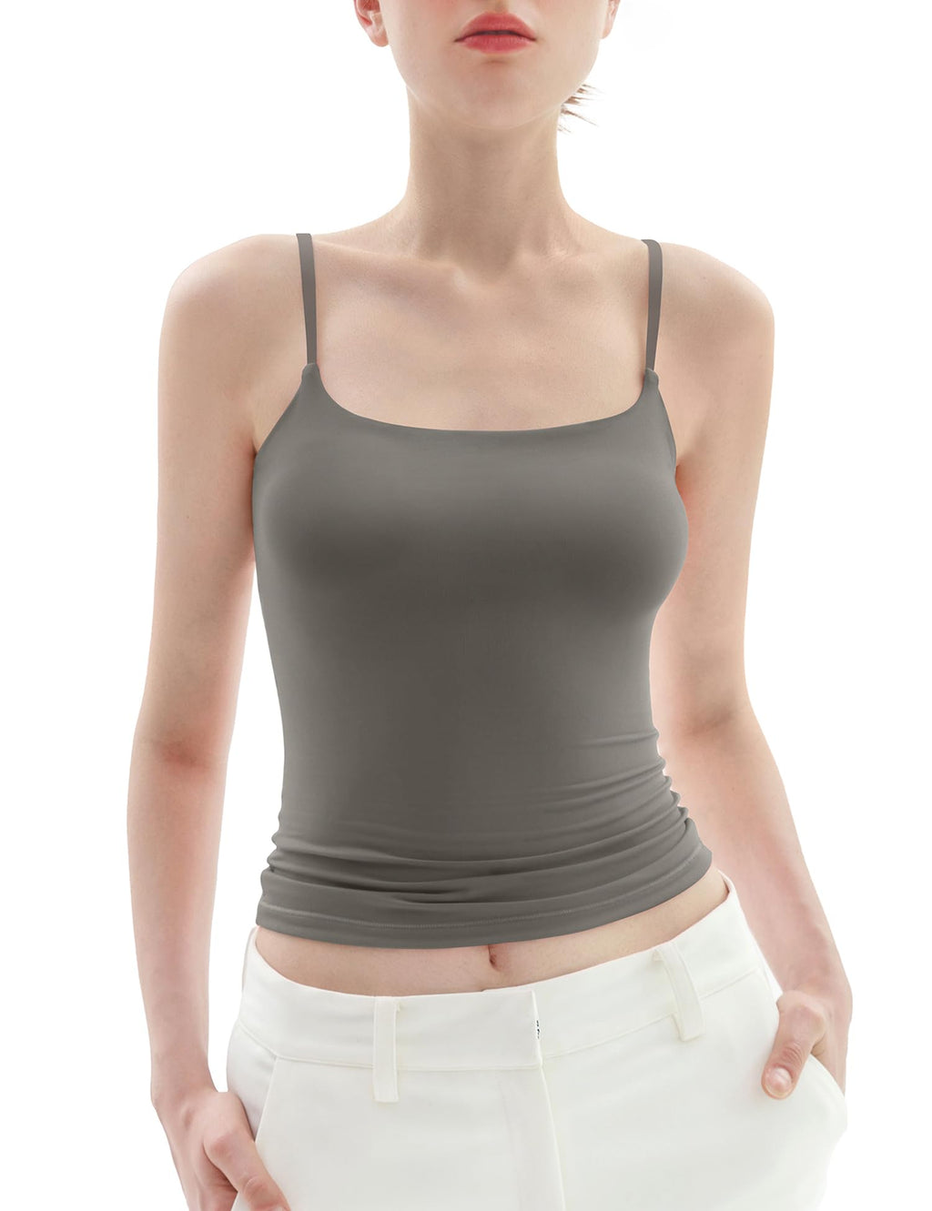PUMIEY Women's Square Neck Tank Top Adjustable Spaghetti Straps Sleeveless Basic Tops Sharp Collection