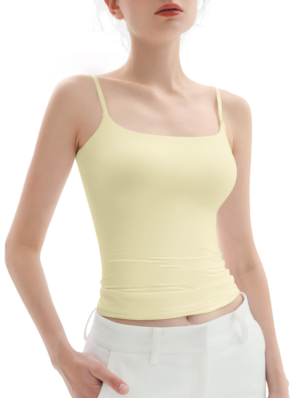 PUMIEY Women's Square Neck Tank Top Adjustable Spaghetti Straps Sleeveless Basic Tops Sharp Collection