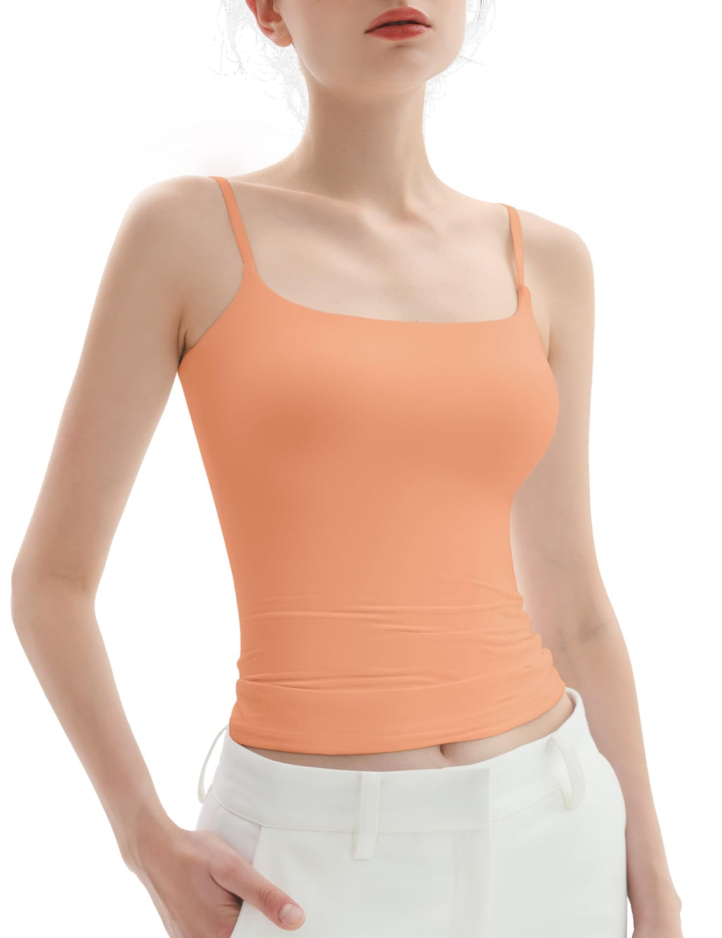 PUMIEY Women's Square Neck Tank Top Adjustable Spaghetti Straps Sleeveless Basic Tops Sharp Collection