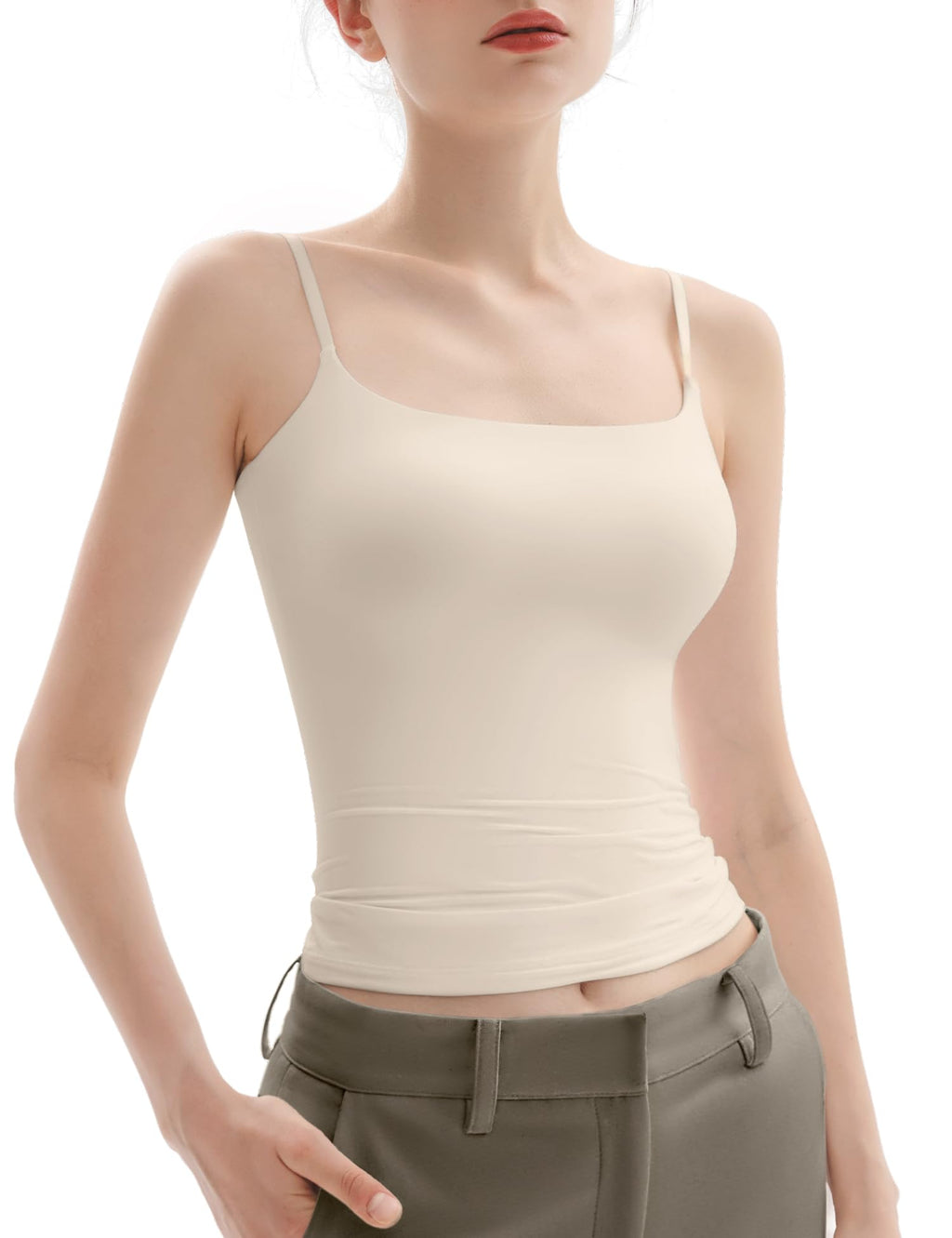 PUMIEY Women's Square Neck Tank Top Adjustable Spaghetti Straps Sleeveless Basic Tops Sharp Collection