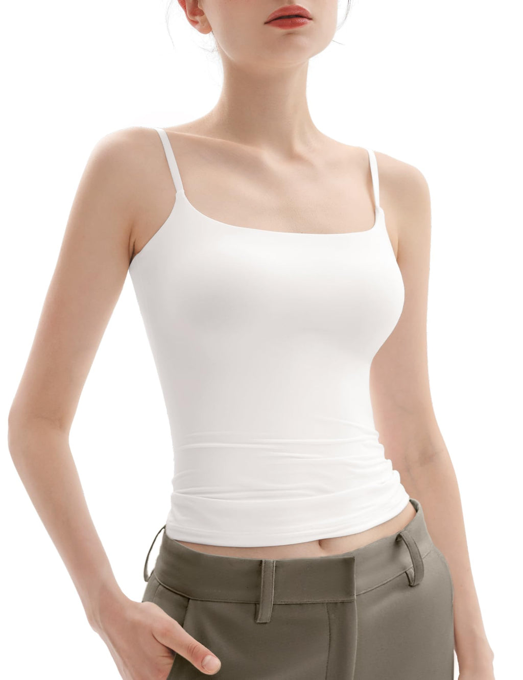PUMIEY Women's Square Neck Tank Top Adjustable Spaghetti Straps Sleeveless Basic Tops Sharp Collection