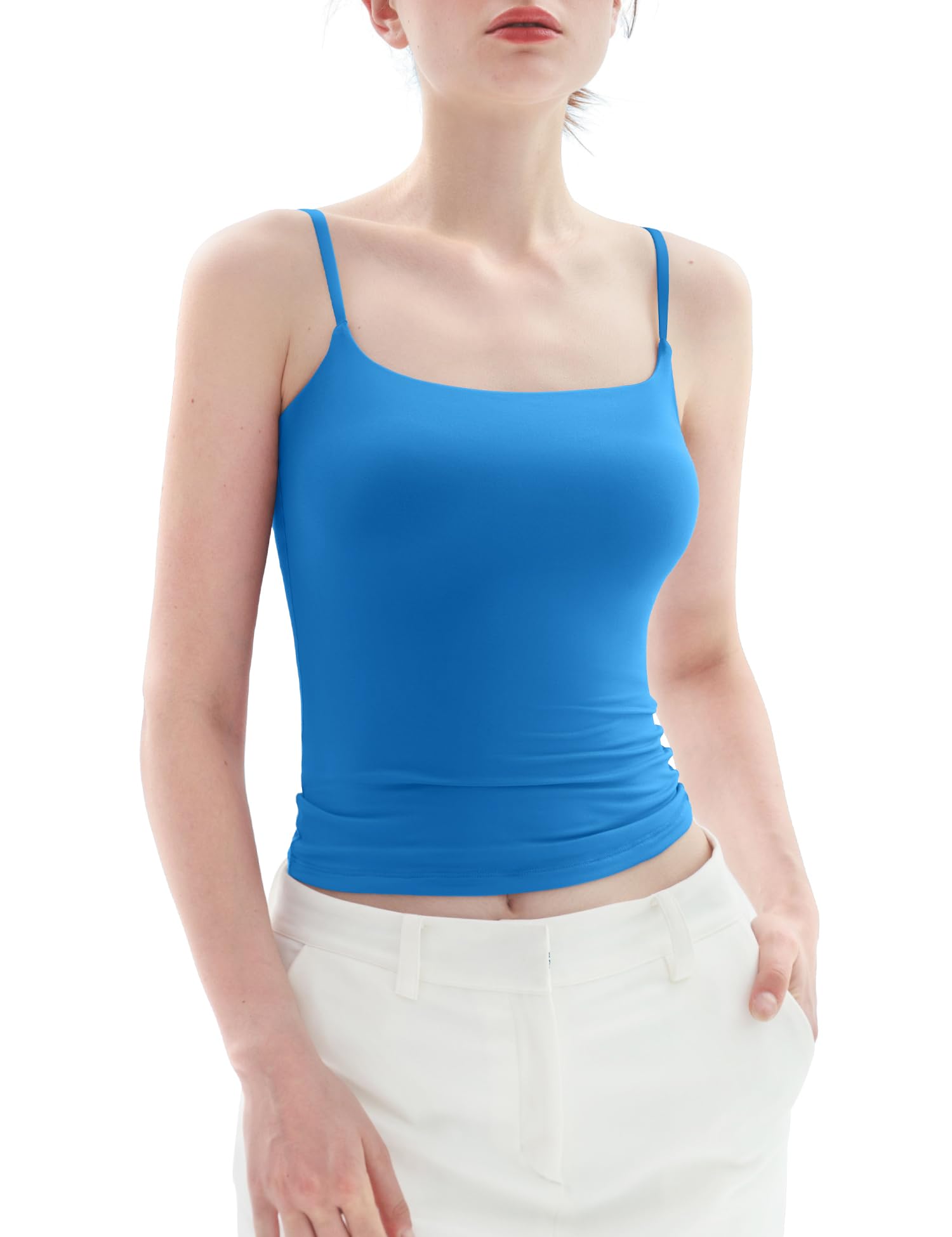 PUMIEY Women's Square Neck Tank Top Adjustable Spaghetti Straps Sleeveless Basic Tops Sharp Collection