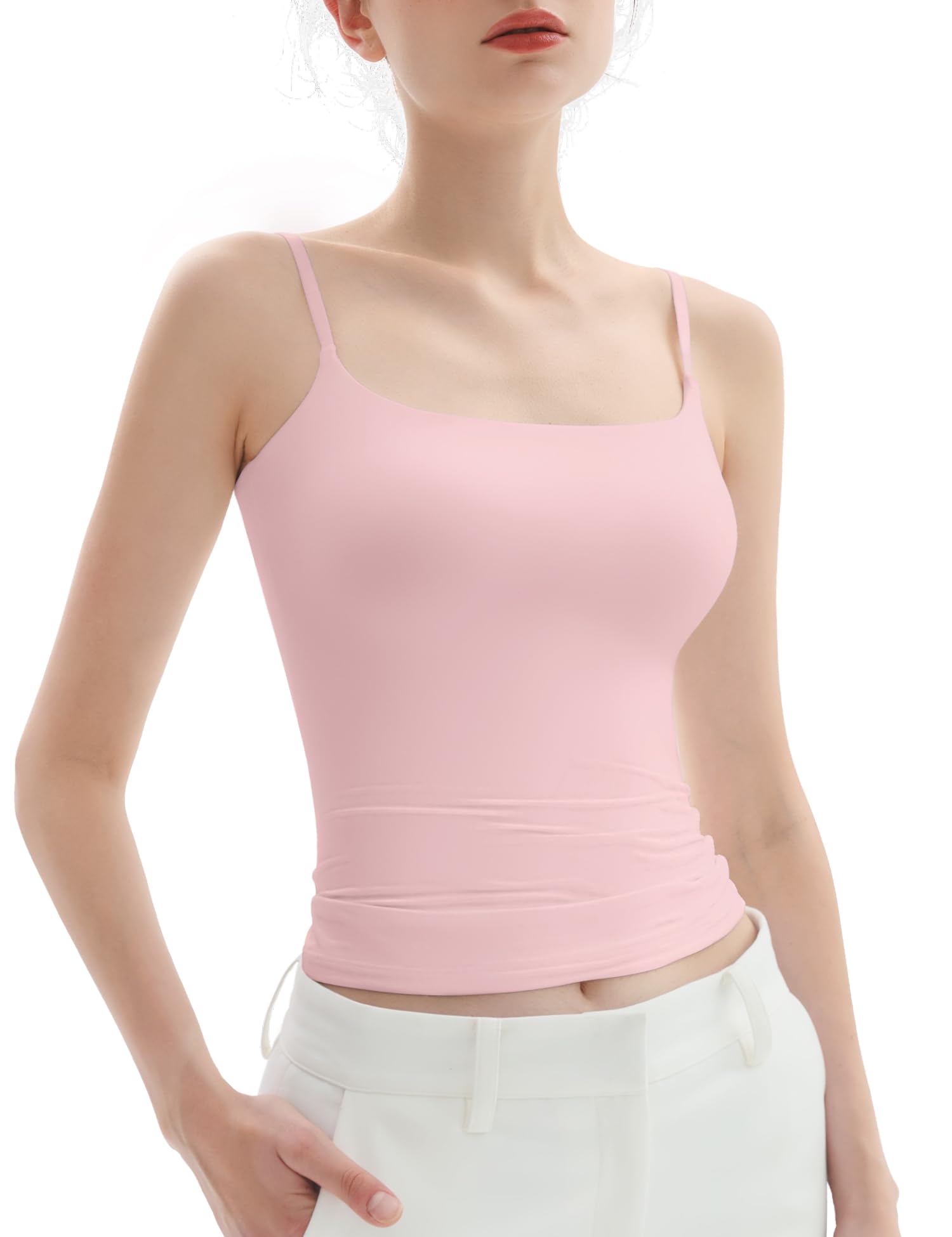 PUMIEY Women's Square Neck Tank Top Adjustable Spaghetti Straps Sleeveless Basic Tops Sharp Collection
