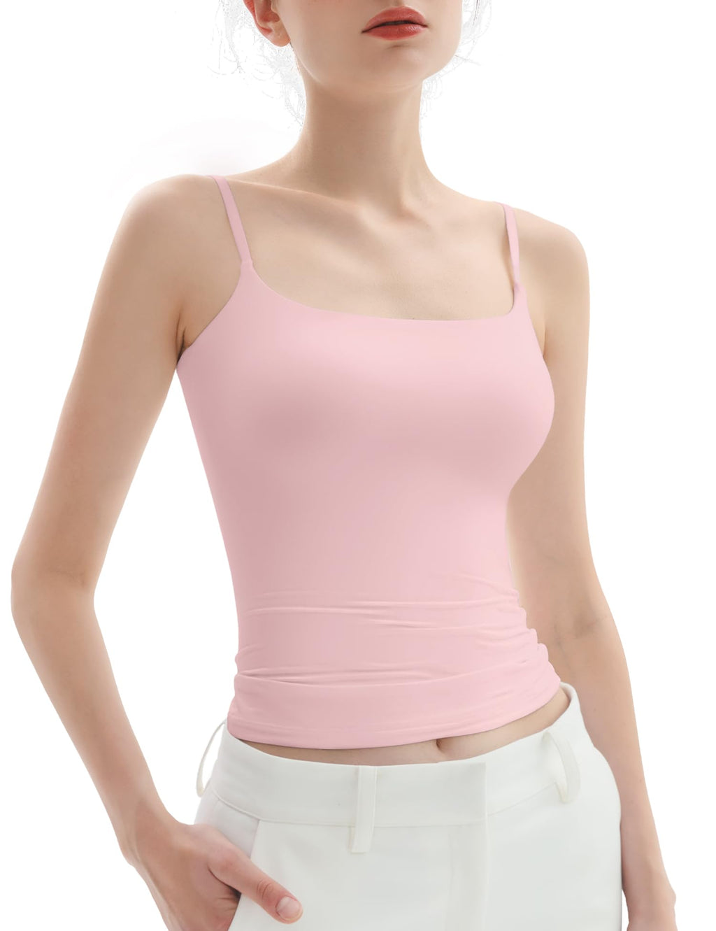 PUMIEY Women's Square Neck Tank Top Adjustable Spaghetti Straps Sleeveless Basic Tops Sharp Collection